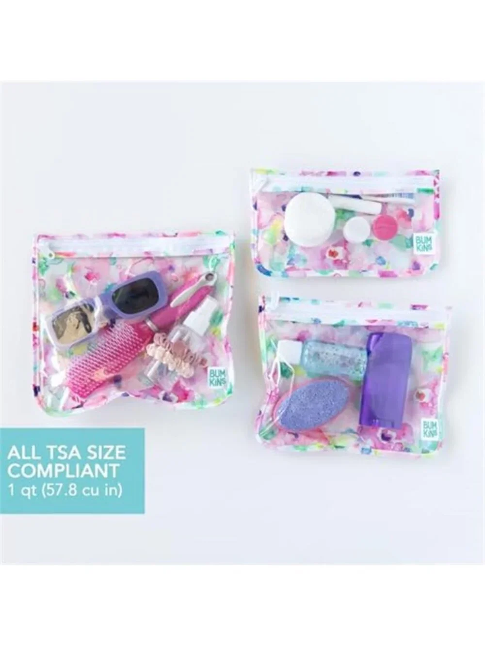TSA Approved Clear Toiletry Travel Bags Set of 3 Quart Size Zip Pouch Floral Kit